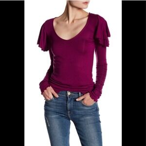 Free People We The Free Berry Purple On Rewind Ruffle Top Size Small
